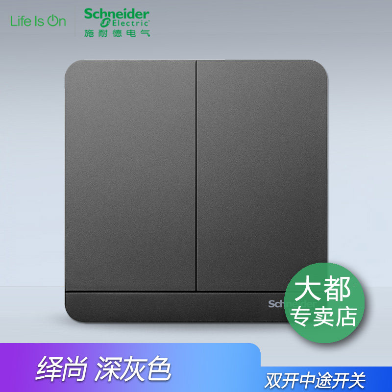Schneider Silk Dark gray two-position two-open double multi-control Three-control Double-open mid-way switch original