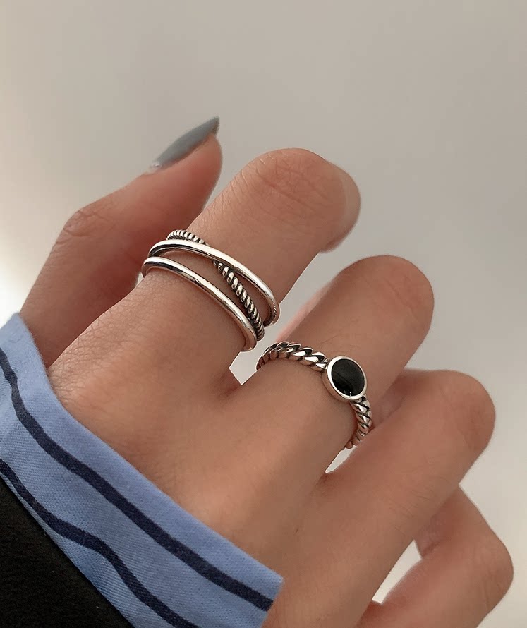 Taiwan cross 925 pure silver ring girl in tide retro - tide jungdi niche personality black opening ring