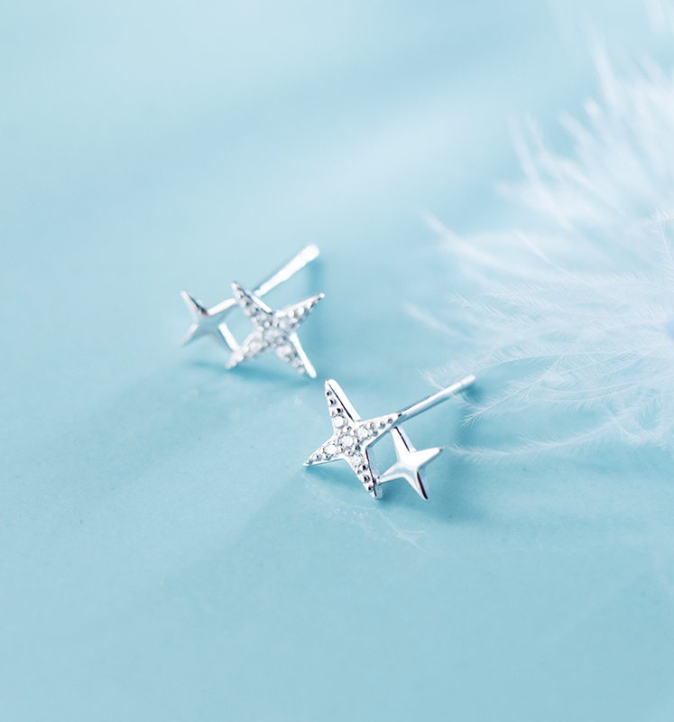 Small star S925 pure silver needle girl temperament sweet Korean version of high - sense small ear decoration gift