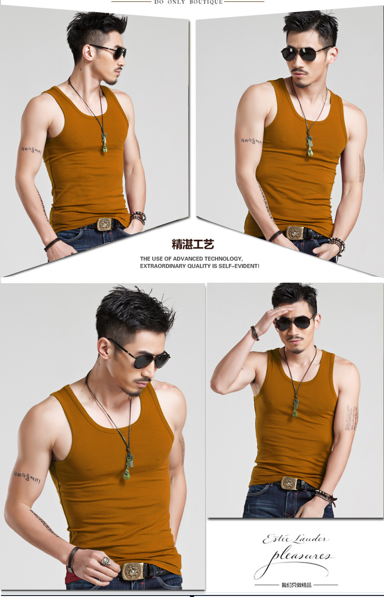 Của nam giới vest cotton Slim fit thể dục thể thao hẹp trở lại cơ sở đàn hồi mùa hè triều bông vest