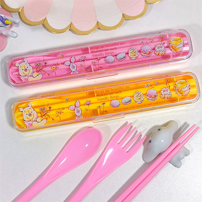 Cute Winnie the Pooh Chopsticks, Spoon, and Fork Set Tableware Winnie the Pooh Three-Piece Tableware Set Cartoon Portable