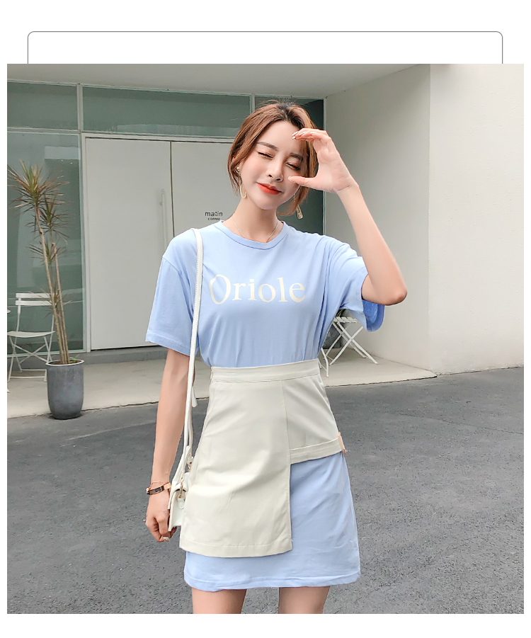 VK旗艦店 韓系印花不規則短袖T恤腰封套裝短袖裙裝