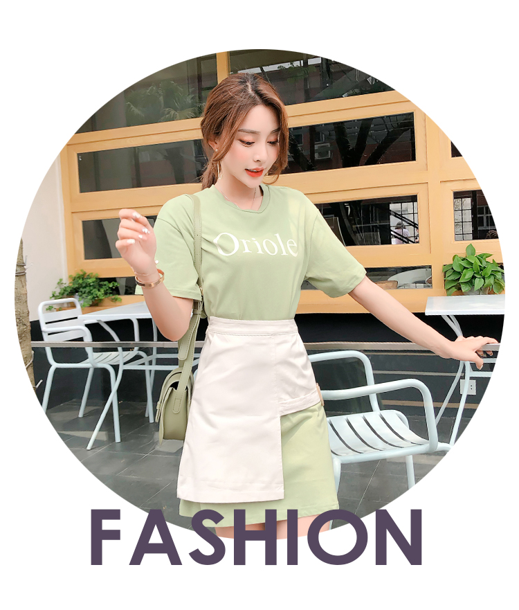 VK旗艦店 韓系印花不規則短袖T恤腰封套裝短袖裙裝