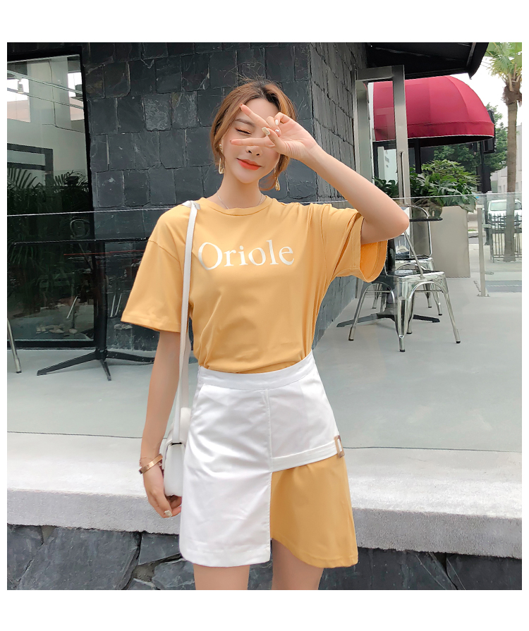 VK旗艦店 韓系印花不規則短袖T恤腰封套裝短袖裙裝