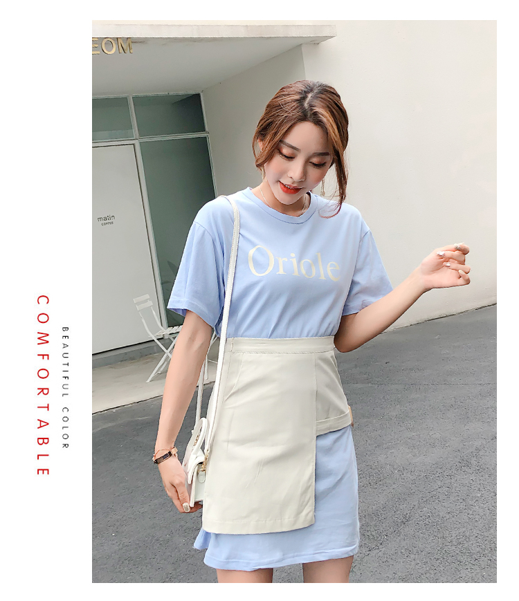 VK旗艦店 韓系印花不規則短袖T恤腰封套裝短袖裙裝