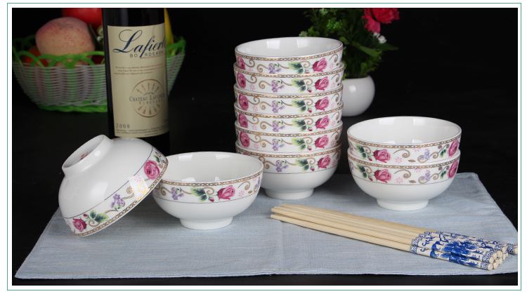 10 gói 4,5 inch bát dao kéo đặt chân cao bát cơm xương Trung Quốc hộ gia đình ăn bát gốm sứ Jingdezhen khay gỗ đựng thức ăn