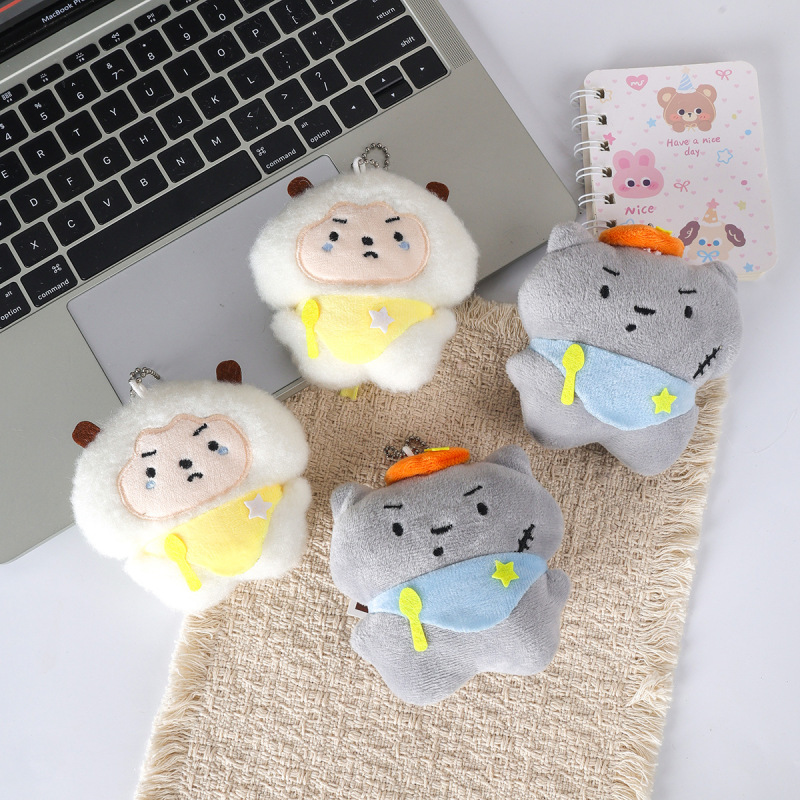 Popular Squeaking Gray Wolf Lazy Plush Toy Keychain Cute Doll Keyring Gift for Best Friends