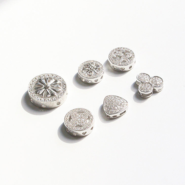 Mặt dây chuyền đục lỗ đa năng S925 sterling bạc mạ vàng trắng DIY phụ kiện micro-dát zircon mặt dây chuyền và chân chuỗi vòng cổ - Vòng chân lắc chân nữ titan
