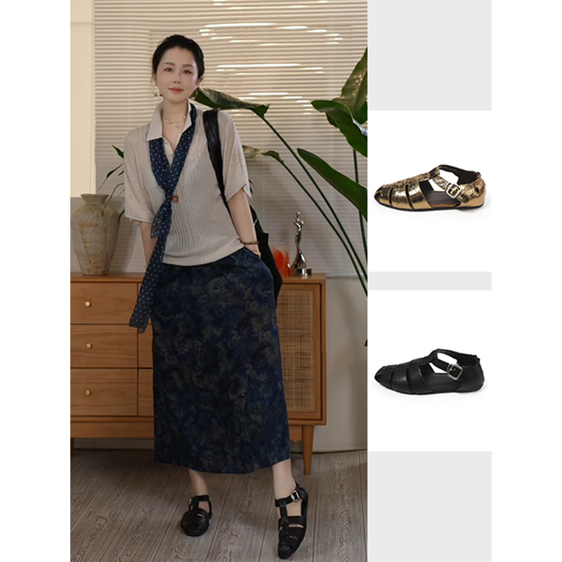Y【Bada Buhuo】 Sheepskin Fashion Closed-Toe Casual Flat Comfortable Women's Sandals, Stylish Niche Retro Y【Bada Buhuo】 Sheepskin Fashion Closed-Toe Casual Flat Comfortable Women's Sandals, Stylish Niche Retro