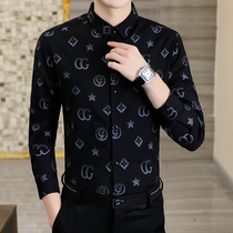 Spring and autumn mens shirts Long sleeves Hull Han Version Handsome air trendy printed shirts casual 100 hitch Fashion Yuppie Handsome