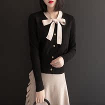 Canary kisser black sweater top women autumn winter wear bow knot sweater temperament slim base shirt Women