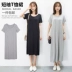Váy kiểu dáng mùa hè của phụ nữ Hàn Quốc plus size váy dài tay ngắn kết hợp với váy cơ bản màu đen cổ tròn mỏng - váy đầm