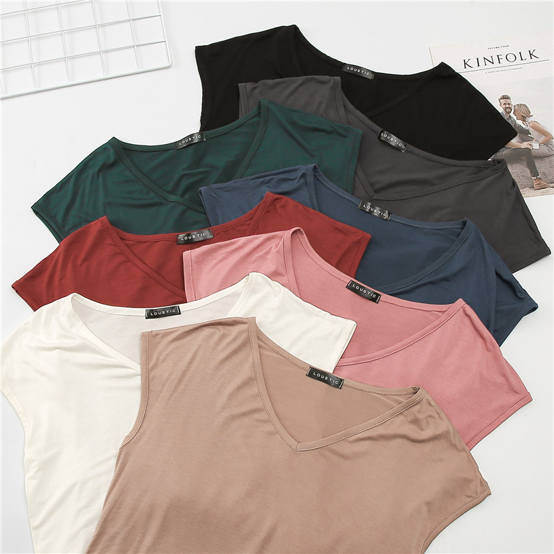 Summer modal sleeveless T-shirt women's simple thin V-neck base shirt 2020 new large size short-sleeved t-shirt