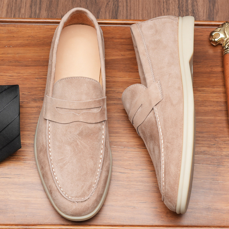 High-End Suede Lambskin Old Money Style Penny Loafers Men's Summer Breathable Slip-On Driving Shoes