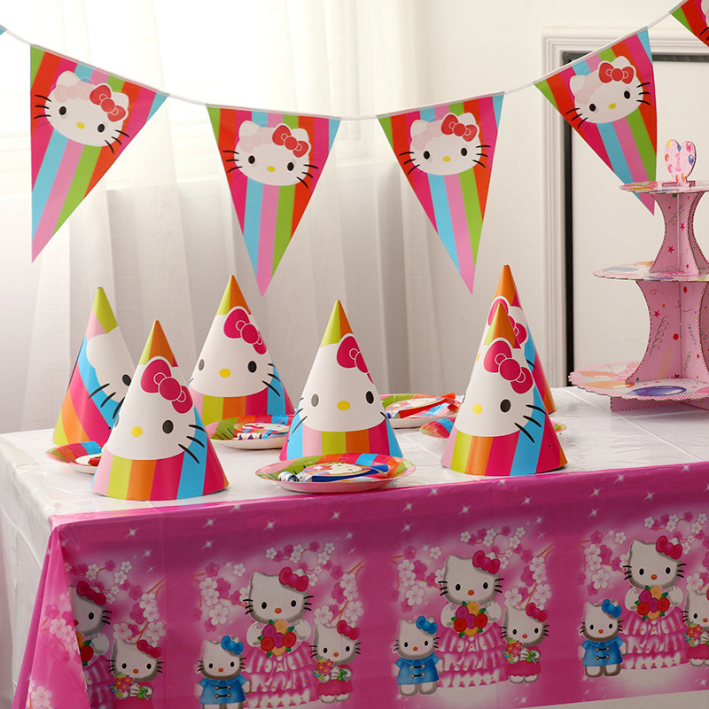 KT Themed Birthday Party Disposable Tableware Combined Environmental Protection Suit Children Birthday Party Arrangement Supplies