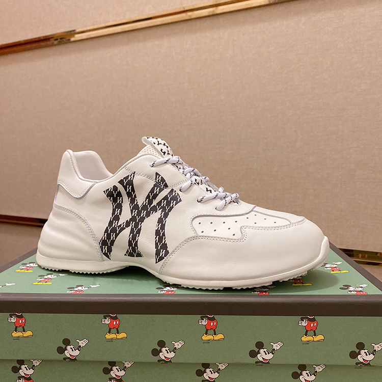 Bonjani leather European station men's shoes men's sneakers daddy shoes cowhide trendy brand British thick-soled printed white shoes