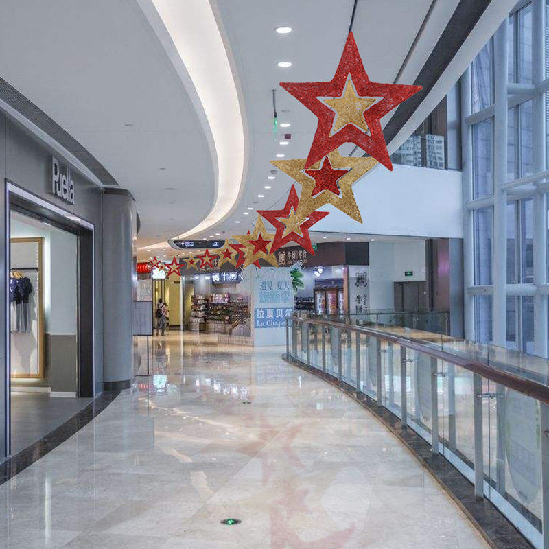 Christmas Decorations Pentagram Pentacle Pendant Shop Celebrating Anniversary Celebration Mall Hotel Ceiling Suspended Ceiling Hanging Ceiling Hanging Onion Pink Stars