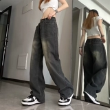 Джинсы, ретро небольшие дизайнерские штаны, градиент, в американском стиле, тренд сезона, свободный прямой крой