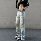 Tide, джинсы, летние штаны с молнией, европейский стиль, свободный прямой крой