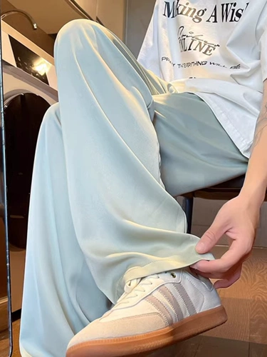 Шелковые летние синие штаны, очень большие повседневные брюки, в американском стиле, защита от солнца, большой размер