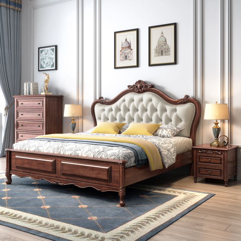 European-Style Solid Wood Bed, Double Bed for Master Bedroom, 1.8m Modern Simple Storage Bed, American-Style Wedding Bed, Light Luxury Upholstered Bed European-Style Solid Wood Bed, Double Bed for Master Bedroom, 1.8m Modern Simple Storage Bed, American-Style Wedding Bed, Light Luxury Upholstered Bed
