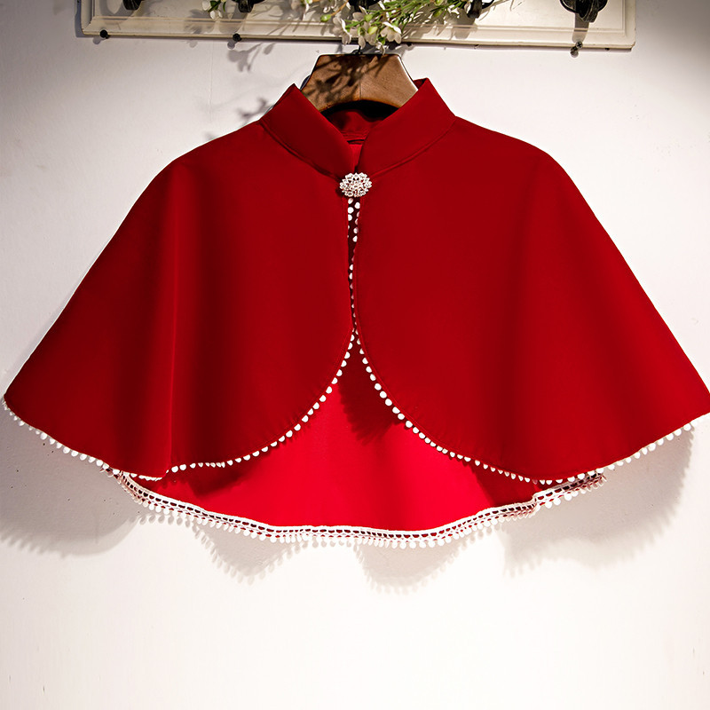 New Pullover Shawl with Stand Collar, Lace Trim, Versatile and Fashionable Short Coat, Loose Cape Paired with Cheongsam Vest