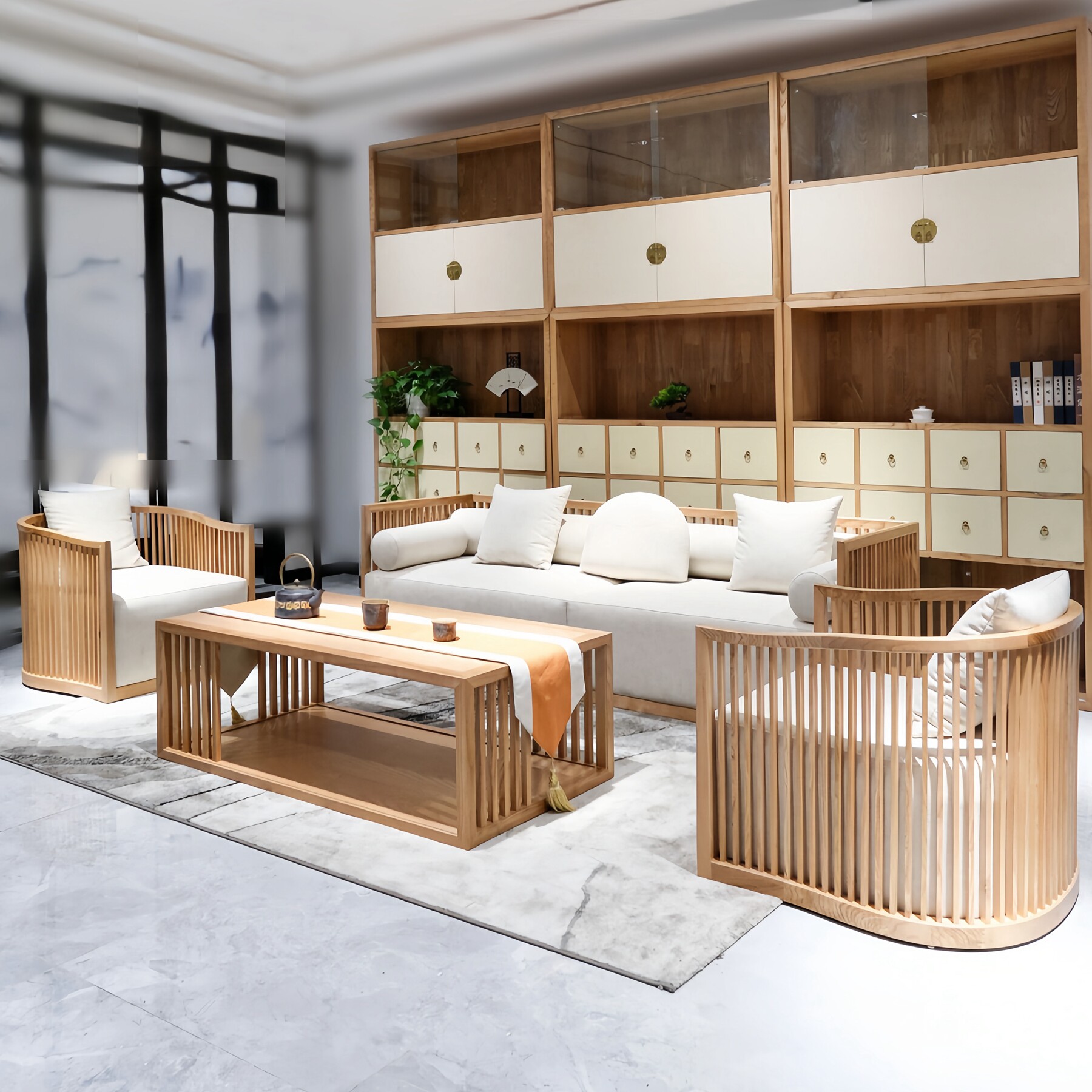 New Chinese style solid wood sofa combination log color style modern minimalist Chinese style Zen homestay hotel furniture customization