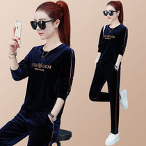 New (limited to 500 sets) sports suit womens gold velvet sportswear loose spring and autumn clothes casual two-piece set