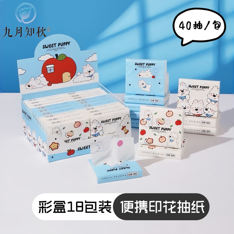 Printed Tissue Paper, Small Pack of Tissue Paper, Portable Children's Napkin for School, Small Pack of Facial Tissue, Portable Boxed Tissue