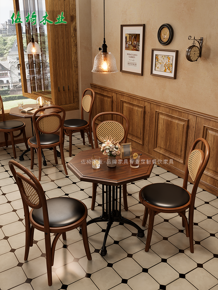 Order American retro Antique Supermarket Chain Themed Restaurant Ballroom Dining Room Light Snack Bar Table Commercial West Restaurant Solid Wood Table-Taobao