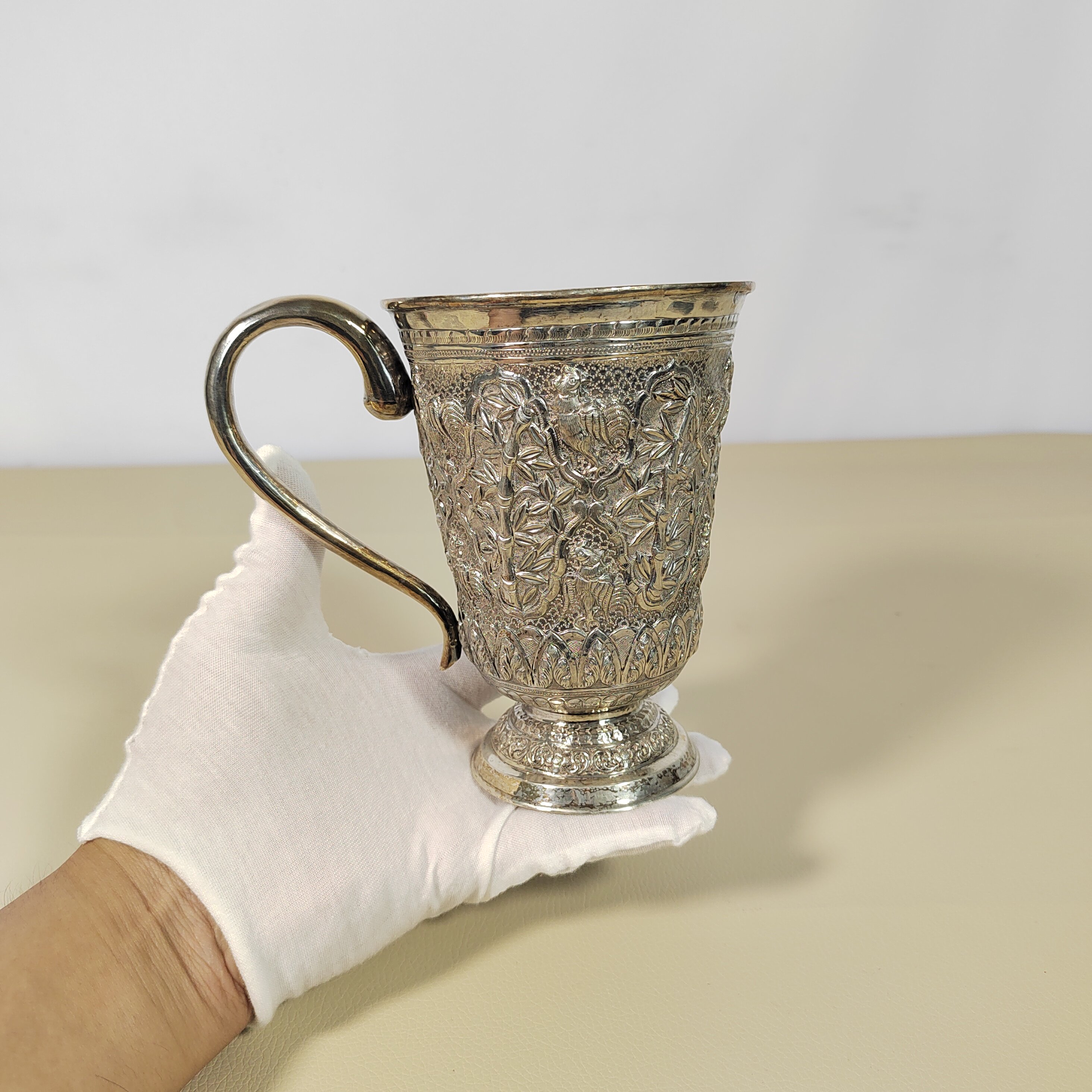 怀旧古董70年代西班牙实心纯银中国风满工雕塑银杯银工艺礼品摆件评价