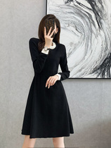 Black Fragrant Knitted Dress Womens Temperament Waist Slim 2021 Autumn New Long Sleeve A- shaped Knitted Skirt