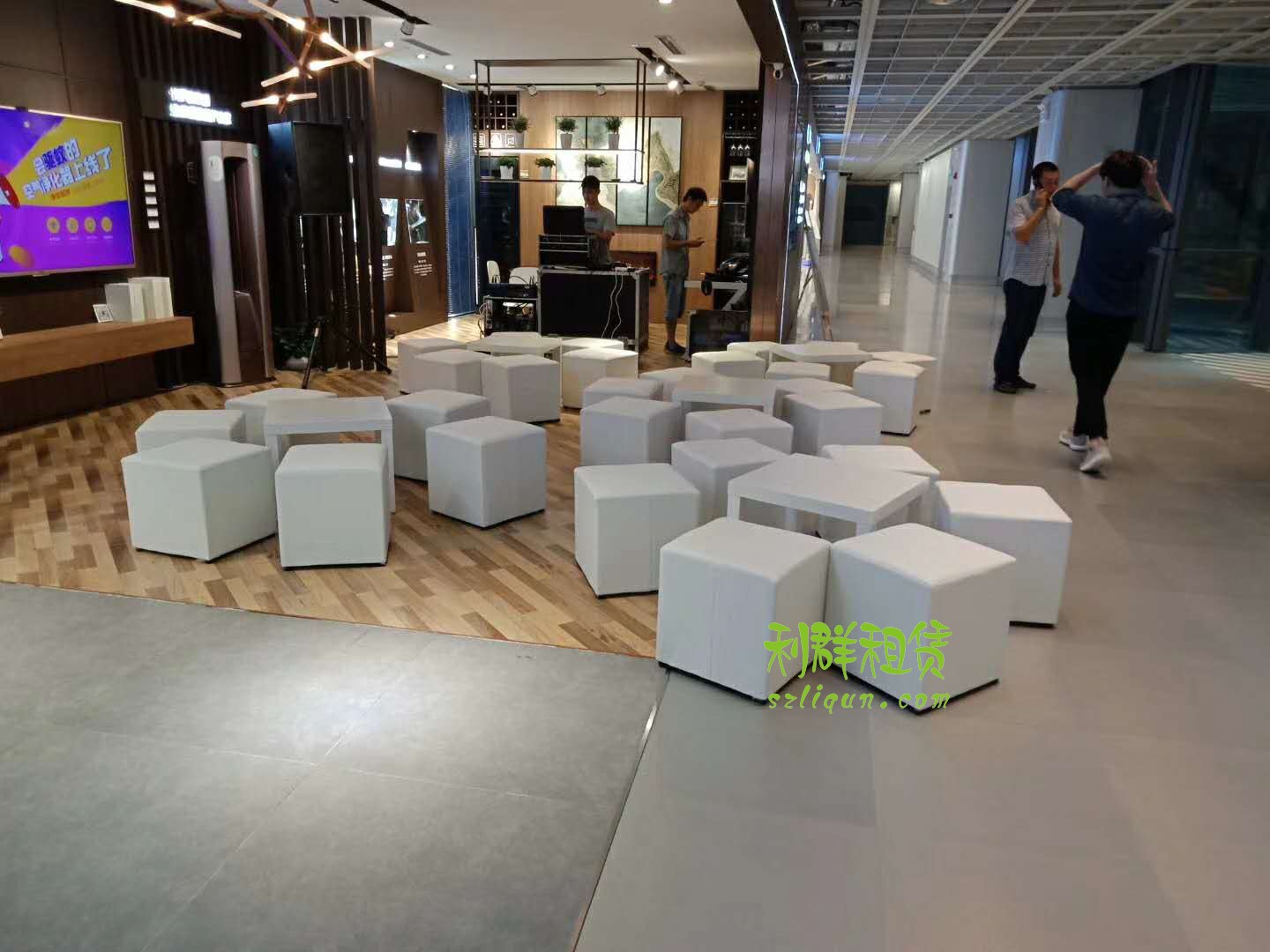 Shenzhen Sofa Rental Meeting Earth Division Bench Square Sofa Bench Strip Sofa Stool White Leather Stool Leather Chair Rental Sale