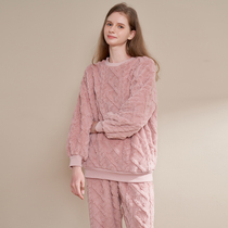 Womens pajamas winter New coral velvet padded velvet flannel two-piece set autumn and winter sweet home wear