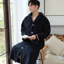 Mens winter padded velvet long coral velvet pajamas mens spring and autumn wear flannel autumn and winter home bathrobe