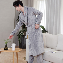 Bathrobe male coral velvet winter thickened plus velvet robe winter long mens flannel robe new autumn winter pajamas