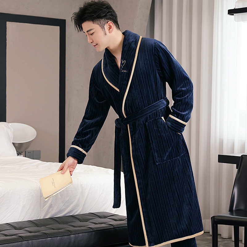 Nightgown men's bathrobe thick plus velvet autumn and winter couples long section winter warm women's autumn and winter coral fleece pajamas women