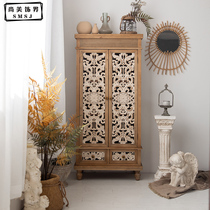 American retro porch cabinet solid wood sideboard living room bedroom country decoration cabinet homestay wine cabinet side cabinet carved cabinet