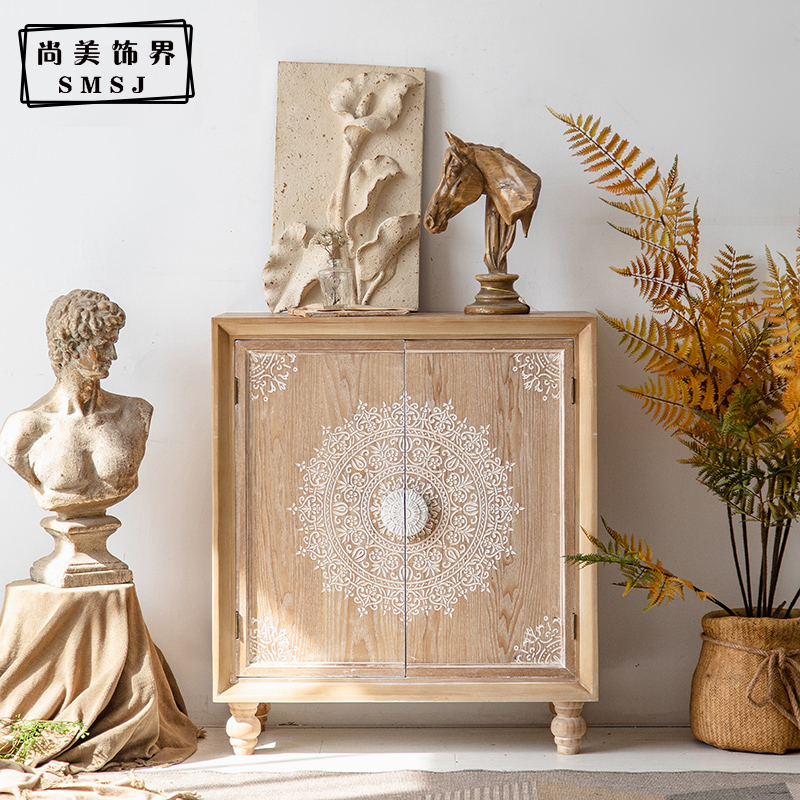 American country retro creative bedside table entry living room bedroom carved locker homestay decorative storage cabinet