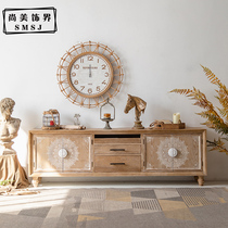 American Country Retro Carved Homestay Home TV Cabinet Locker Multifunctional Solid Wood Living Room Bedroom Storage Cabinet