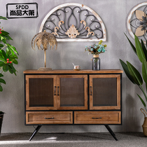 American retro wrought iron sideboard solid wood home living room glass locker hotel hotel industrial style porch table