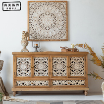 American retro solid wood sideboard porch cabinet living room bedroom country decoration cabinet bed and breakfast side cabinet carved locker