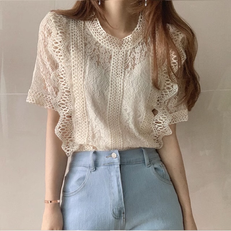 2020 New Korean Style Hollow Lace Top for Women, Loose and Elegant Blouse, Stylish and Versatile Summer Shirt 2020 New Korean Style Hollow Lace Top for Women, Loose and Elegant Blouse, Stylish and Versatile Summer Shirt