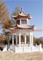 White marble stone double hexagonal ancient pavilion factory custom marble pavilion processing stone carving landscape Pavilion