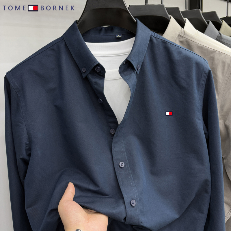Tommy Xikaili Spring and Autumn New Long-Sleeved Shirt Men's High-End Business Casual Solid Color Young and Middle-Aged Men's Shirt Tommy Xikaili Spring and Autumn New Long-Sleeved Shirt Men's High-End Business Casual Solid Color Young and Middle-Aged Men's Shirt