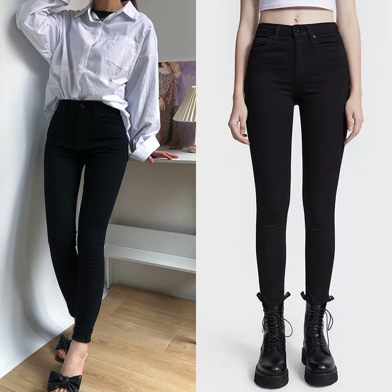 European and American Early Autumn Rag High-Waisted Slimming Black Pencil Pants, Butt-Lifting, Versatile, Stretchy, Tight-Fitting Cropped Jeans