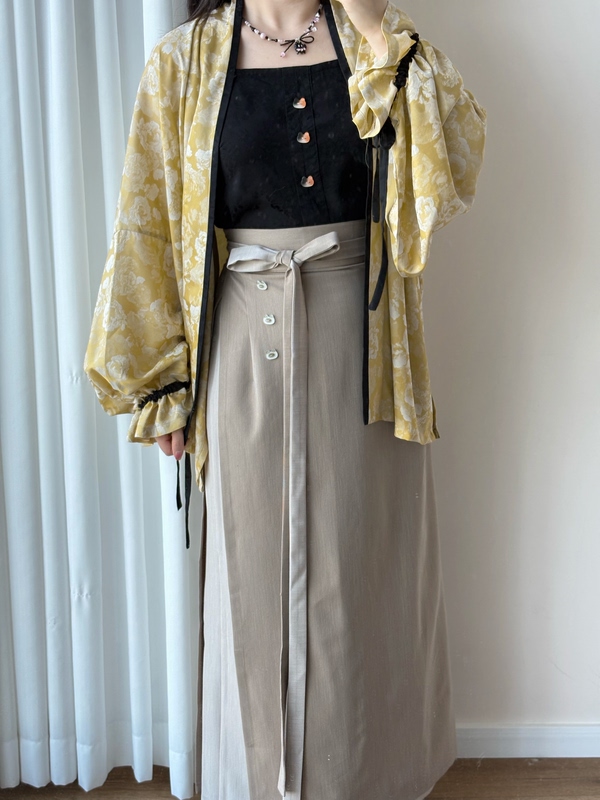 [Hide and Seek•Promotion Cat] Two-Piece Skirt Suit Material, Two-Tone Tie Skirt, Twirl Skirt, Hanfu Cat Head