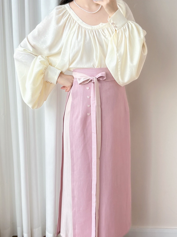 [Hide and Seek•Sweet Dessert Cat] Two-Piece Skirt Suit Material, Contrasting Color Tie Skirt, Twirl Skirt, Hanfu Cat Head