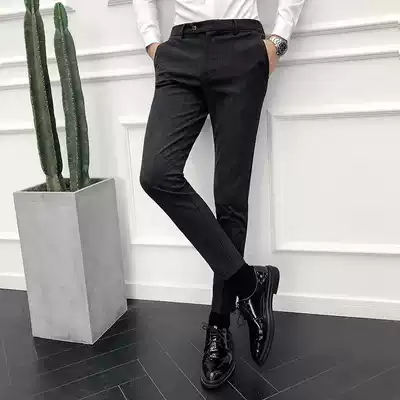 Small trousers men's trend Korean slim small feet ankle-length pants spring and autumn Joker casual British style long pants men