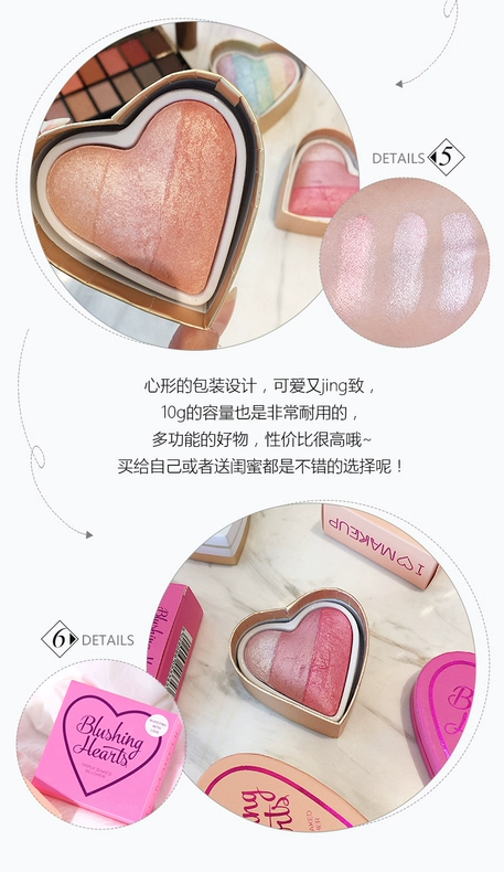 Sydney Beauty UK Makeup Revolution I Heart hình trái tim có khả năng sửa chữa ánh sáng cao - Blush / Cochineal phấn má 3ce